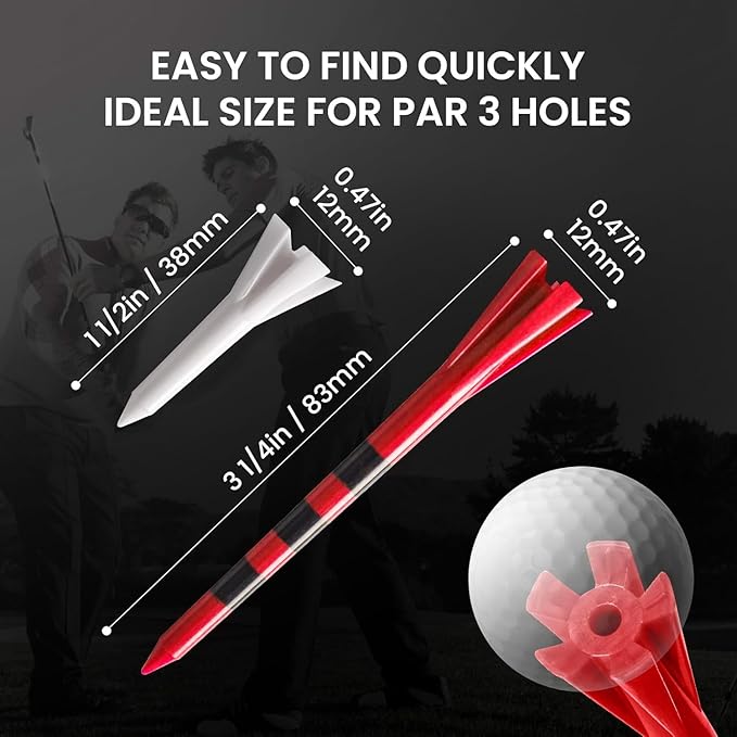 FINGER TEN Unbreakable Golf Tees Plastic 80 3 1/4" or 2 3/4" Driver Tees with 20 1 1/2" Iron Tees Assorted Pack, Low Resistance & Consistent Height Long Short Tees with Bright Colors