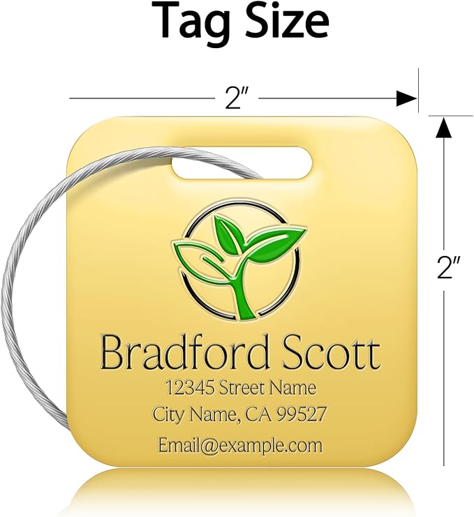 Personalized Luggage Tags - Custom Metal Luggage Tags for Suitcases, Backpacks and Bags with Your Personalized Club Logo Text (Square-Gold)