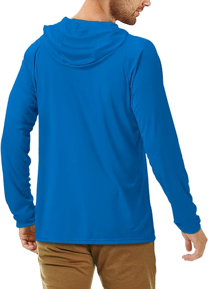 Roadbox UPF 50+ Fishing Shirts for Men, Long Sleeve UV Sun Protection Hoodie, Outdoor Hiking Running Swimming Rash Guard