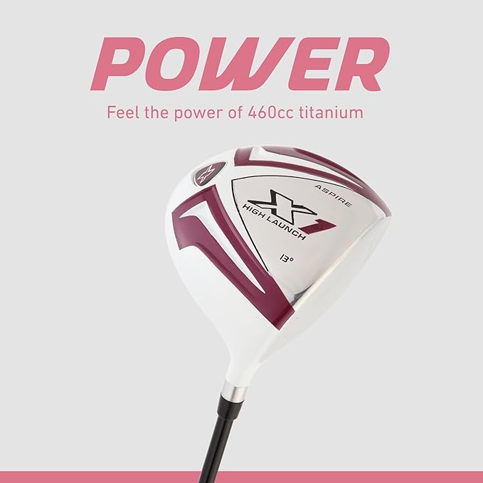 Aspire X1 Womens Golf Clubs Full Set, Includes Driver, Fairway, Hybrid, 6-PW Irons, Putter, Stand Bag, 3 H/C's, Light Graphite Shafts, Golf Clubs Women Right Handed, Purple, Regular or Petite Size