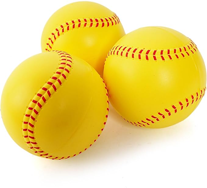 GKK 12 inch Foam Training Softballs, Yellow with Red Spray Lines 4-Pack Hitting Practice, Suitable for Girls, Practice Throwing, Safe for Soft Materials
