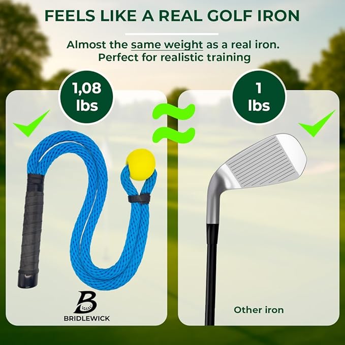 Golf Rope Swing Trainer – Weighted Rope with Yellow Ball, Improve Swing Speed, Tempo, Rhythm & Strength – Indoor/Outdoor Training Aid with Manual, Bag – Gift for Men