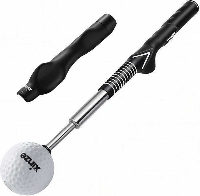Retractable Golf Swing Trainer and Club Grip Trainer 2-in-1 Bundle,Right Hand Golf Training Aid,Click Stick