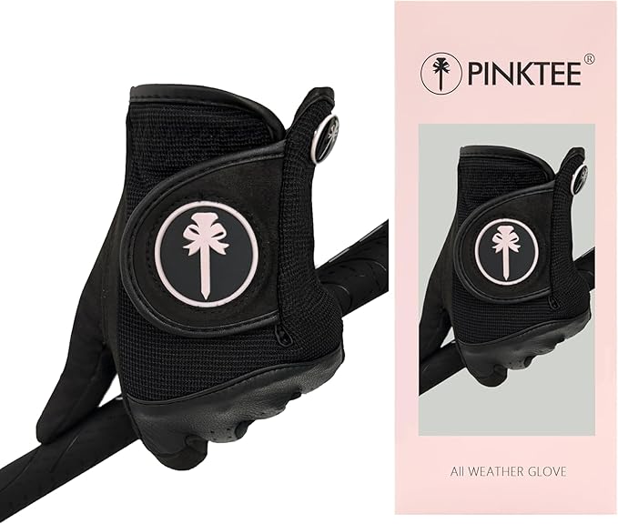 PINKTEE Women's RainGrip Golf Glove Left Hand All Weather Ladies Soft Golf Gloves with Marker for Hot Wet Weather