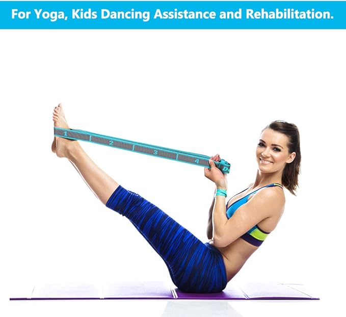 Stretch Strap, Elastic Yoga Stretching Strap, Multi-Loop for Physical Therapy, Pilates, Yoga, Dance & Gymnastics Exercise and Flexible Pilates Stretch Band