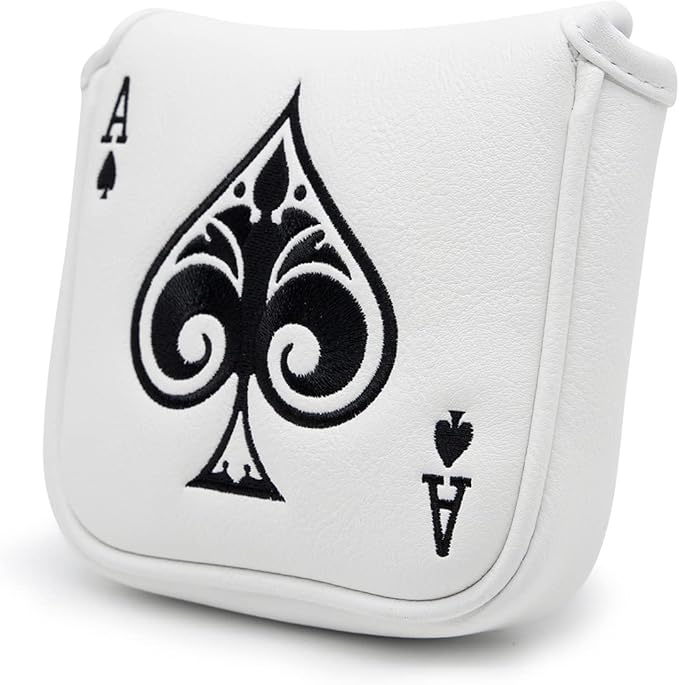 Golf Putter Cover Headcover Magnetic, Poker Ace Style Golf Club Head Cover, 4 Models Available Headcovers for Blade Half-Mallet Square Putters