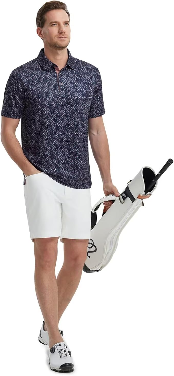 M MAELREG Mens Golf Shirt Short Sleeve Dry Fit Print Moisture Wicking Performance Patterns Collared Polo Shirt