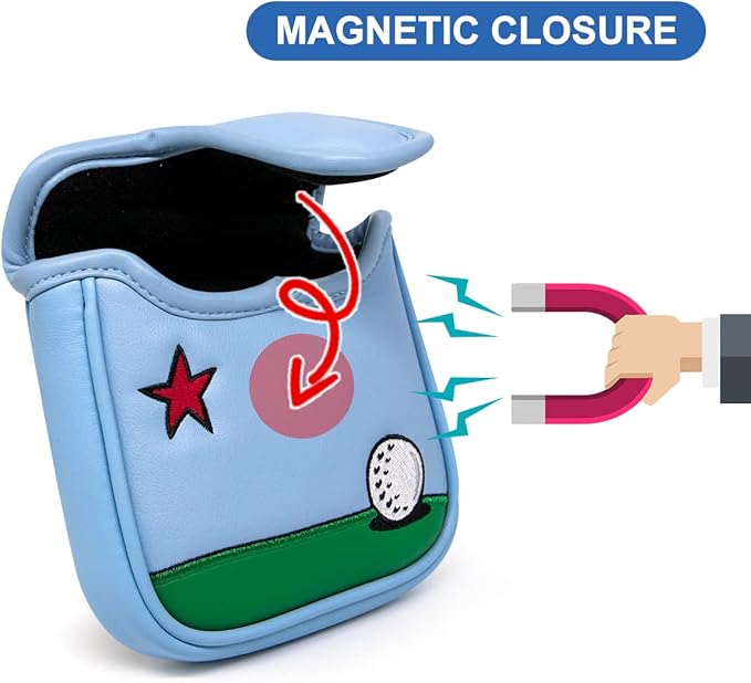 Golf Mallet Putter Cover, Golf Club Cover with Strong Magnetic Closure, PU Leather Waterproof Golf Putter Cover Golf Accessories