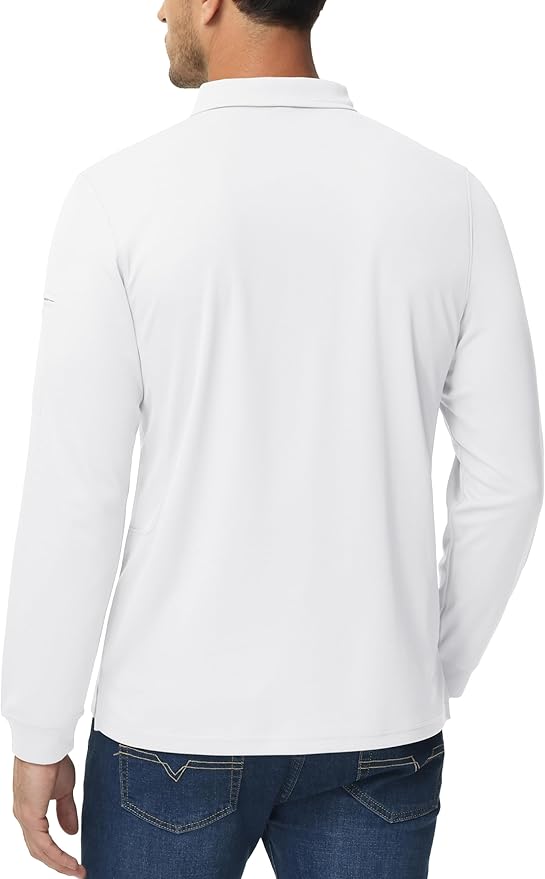 MAGCOMSEN Men's Polo Shirts 3 Button Quick Dry Performance Long Sleeve Tactical Shirts Pique Jersey Golf Shirt