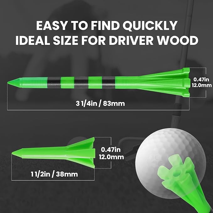 Golf Tees Plastic Unbreakable 60 Pack 2 3/4 or 3 1/4 Inch with 20 More Short Tees 1 1/2 Inch Red Green Pink