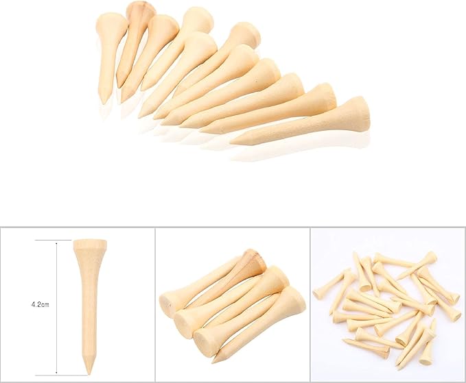 Agatige 100PCS Wood Golf Tees, Wooden Friendly Golftees Strong Stable Golfball Holder Reduce Friction and Side Spin Golf Accessories
