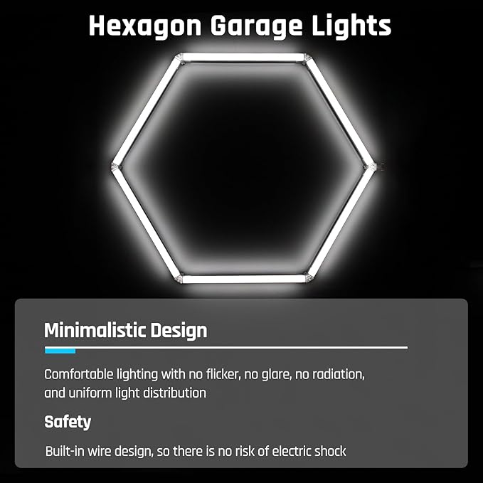 Hexagon Garage Light - Hexagon led Lights, High Brightness 566W 70750LM 6500K Super Bright Honeycomb Lights for Garage, Basement, Warehouse, Auto Beauty Shop, Car Detailing Shop