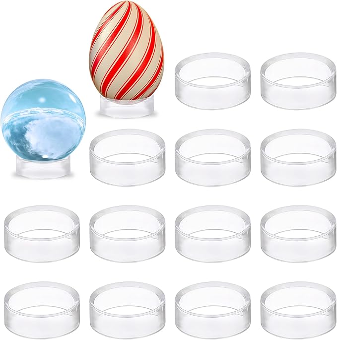 Hipiwe 15Pcs Sphere Holder Clear Crystal Glass Ball Stand Round Baseball Display Stand Plastic Ball Stand Holder Rings for Decorative Egg Golf Ball Tennis Softball Marbles (1.2”D, Medium)