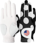 Amy Sport Womens Golf Glove with Ball Marker Rain Left Right Hand Leather Printed Pack, Ladies Golf Gloves All Weather Grip Breathable Soft Size Small Medium Large XL
