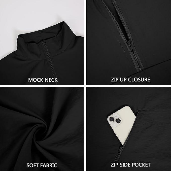 Aulemen Men's Casual Quarter Zip Pullover Golf Windbreakers Athletic Lightweight Jacket Hiking Running Sweatshirt with Pocket