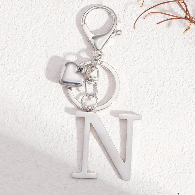 Metal Heart Alphabet Keychain for Women, Girls - Cute Initial Letter Accessories for Purse, Bag Charms and Backpack