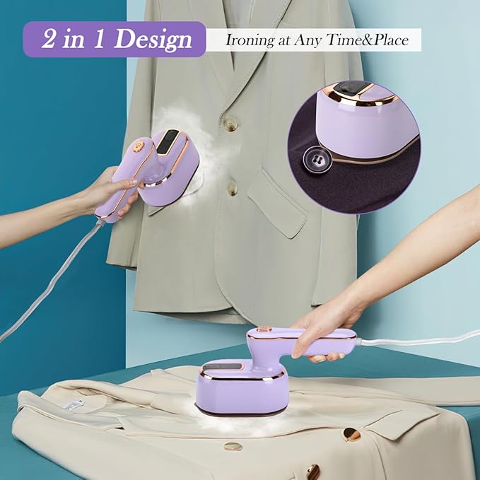 Mini Steam Iron for Clothes, Biupky Travel Steamer for Clothes Portable, Micro Steam Iron Mini Handheld Steamer Support Dry And Wet Ironing for Home Travel (Purple)