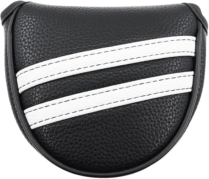 Golf Mallet Putter Cover Headcover Magnetic Style, Black or White Golf Putter Cover for Mallet Style Putters, PU Leather Mallet Headcover Protective Case fits for Odyssey 2 Ball, Stroke Lab