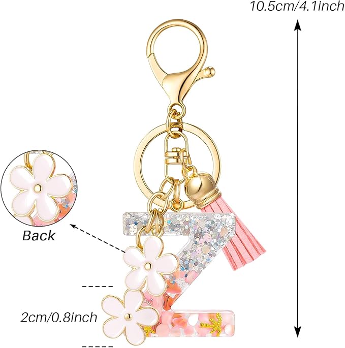 SELOVO Girls Pink Flower Chain Cute Keychain Initial Keychain Key Chain for Women