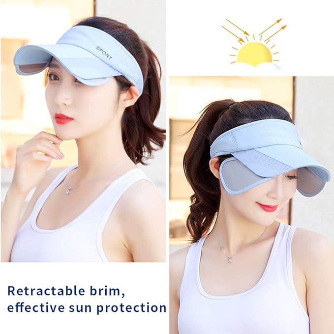 Summer Sun Visor Hat - Women Adjustable Golf Cap with Retractable Brim, UV Protection Beach/Tennis Sport Hat