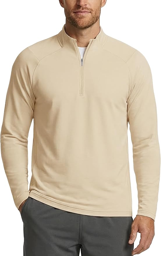 Zengjo Mens Quarter Zip Athletic Pullover Mid-Weight 1/4-Zip Running Workout Shirt Moisture Wicking