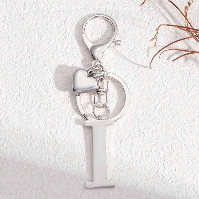 Metal Heart Alphabet Keychain for Women, Girls - Cute Initial Letter Accessories for Purse, Bag Charms and Backpack