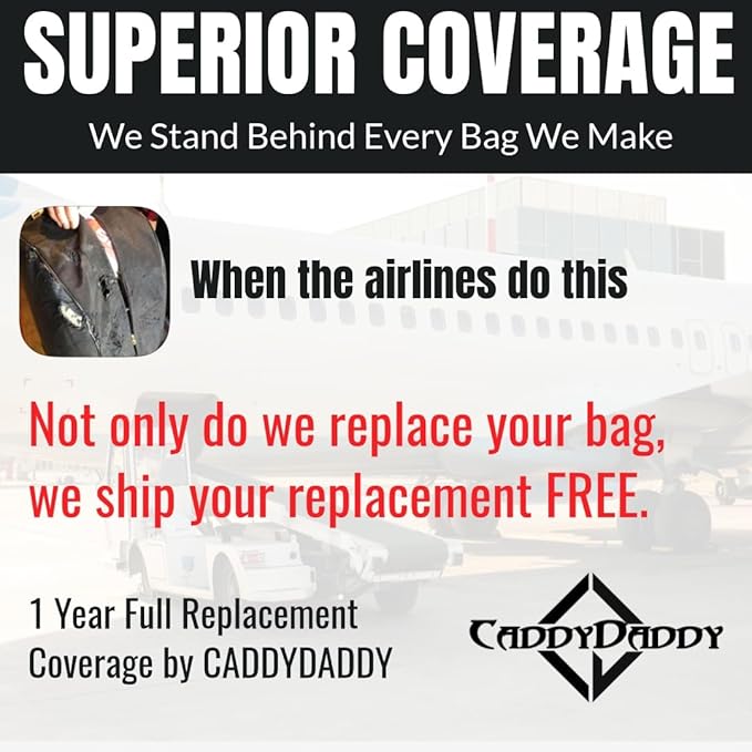 CaddyDaddy Enforcer Golf Travel Bag Crush Resistant Hard Top Protection, 1 Year Full Replacement Coverage, Durable Thick Nylon, Wheels & Lockable XL Zippers. Case for Transporting Clubs on Airlines