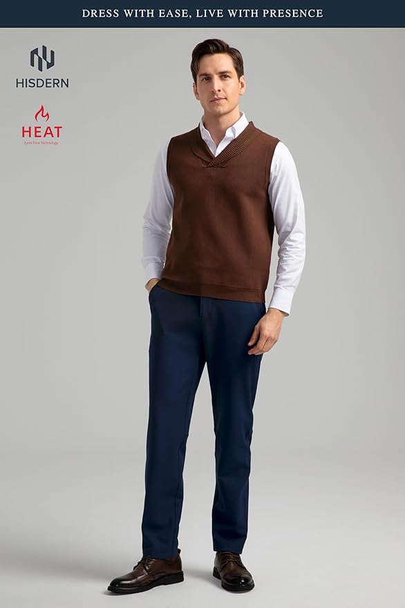 HISDERN Heat 701 Men's Thermal Golf Pants Stretch Fleece 30"/32" No Iron Comfy for Winter Business Casual with Pocket
