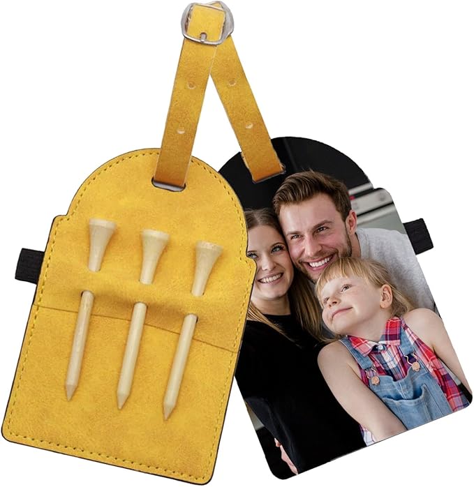 Personalized Golf Tee Bag Tags Custom Golf Tee Holders for Golf Bag，3 Wooden Tees Leather Gift for Golfer Men Women Dad Grandpa, or Uncle