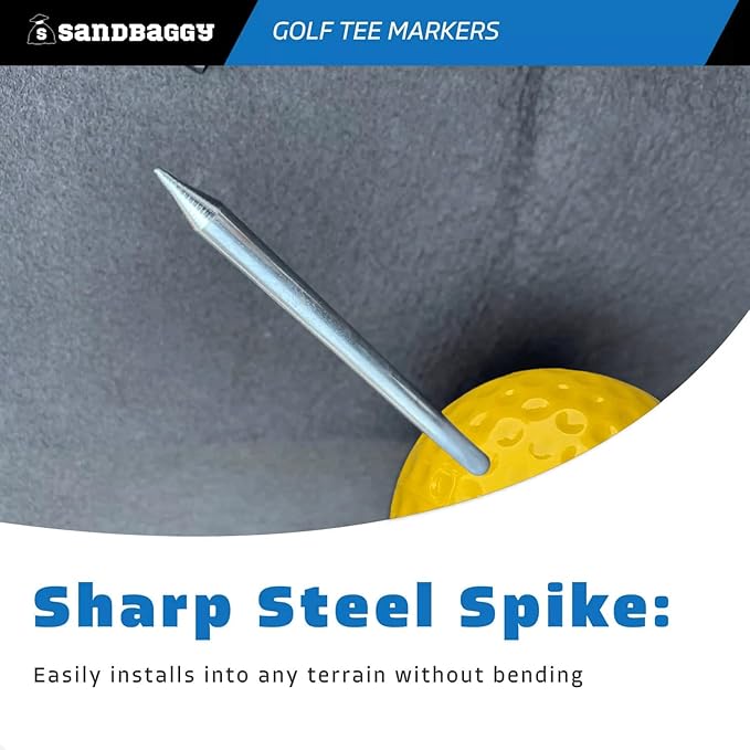 Sandbaggy Plastic Tee Markers for Golf Course (UV Resistant) - Steel Spike - Safety Caps Included