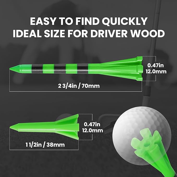 Golf Tees Plastic Unbreakable 60 Pack 2 3/4 or 3 1/4 Inch with 20 More Short Tees 1 1/2 Inch Red Green Pink