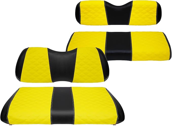 Golf Cart Front and Rear Seat Covers Waterproof and Sun Resistant Marine Grade Vinyl Leather Seat Cover Accessories for Club Car Precedent 2004+, Yellow(4PCS)