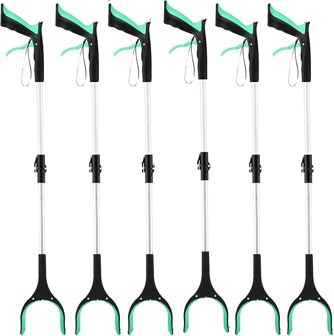 6-Pack 32inch Upgrade Foldable Grabber Reacher Tool, Reacher Grabber Pickup Tool with 4 inch Wide jaw and 360° Rotating Head,Grabbers for Seniors Outdoor & Indoor (Green)