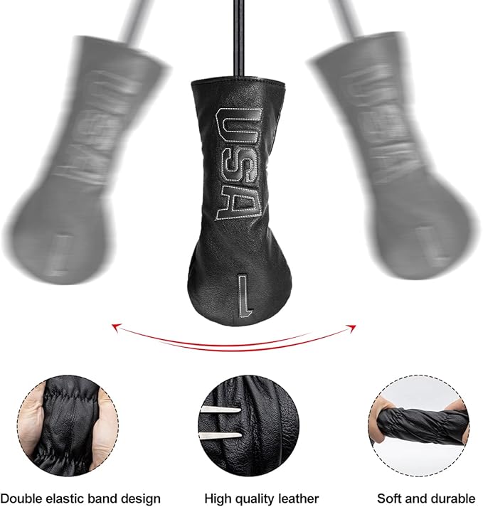 Golf Club Head Covers,USA Golf Driver Headcover Fariway Wood Covers Hybrid Head Covers 3 Wood Headcover Leather Golf Headcover with Number Tag for All Brand