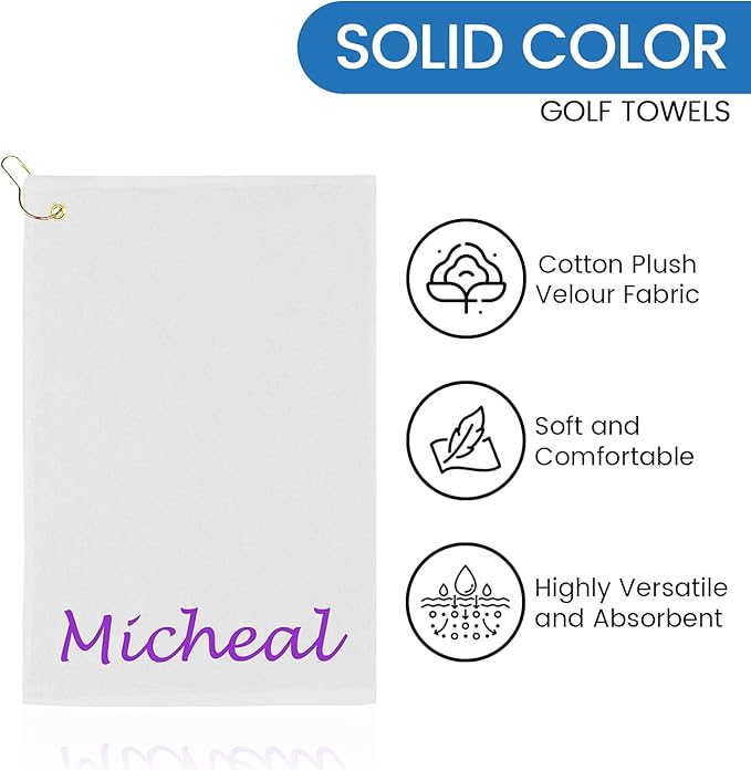 Personalized Passion Golf Towel with Embroidered Name - 16"x26" Custom Golf Towels with Clip - Soft & Highly Absorbent Plush Velour - Easily Wipes Away Sweat and Dirt - Gift for Golfers - Silver Gray