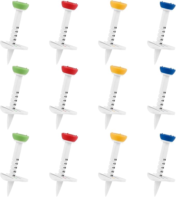 12PC Golf Tees with Adjustable Height Markers, Multi - Color Golf Accessories for Accuracy & Precision Improvement