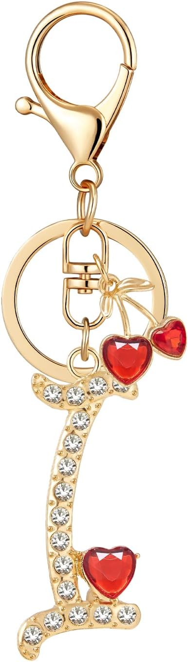 Gold Plated Alphabet Initial Letter Keyring Keychain for Women Girls Crystal Key Chains for Wallet Backpack Bag Charm