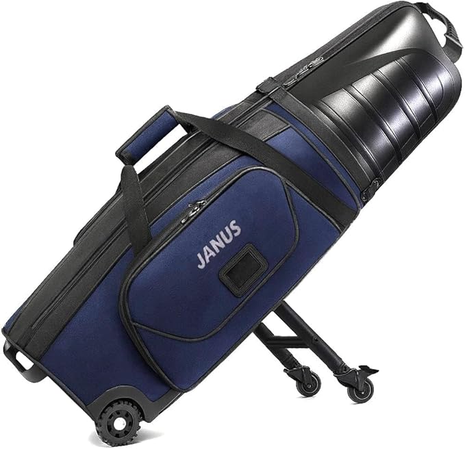 JANUS Golf Travel Bag Hard Case with Support Frame for Hands-Free 360 Spinner Wheels, Travel Bag for Airlines, ABS Hard Shell, Easy to Fold, Hand-Carry Option