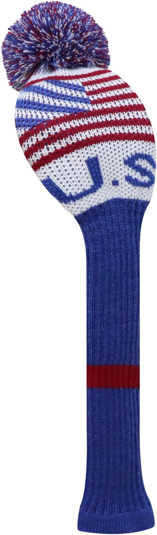 LeFeng 1Pcs Golf Club Cover, Knitted Golf Head Cover for 460cc Driver Fairway Woods and Hybrid with Cute Pom Pom and Number Tag