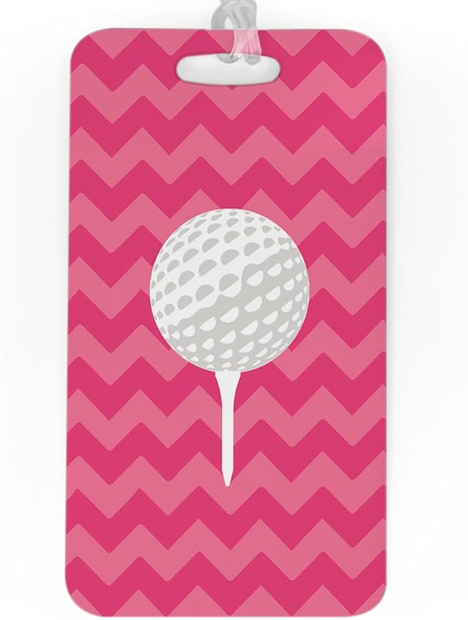 ChalkTalkSPORTS Golf Luggage & Bag Tag | Golf Ball and Tee | Custom Info on Back | Large | Pink