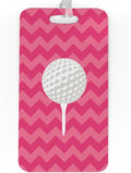 ChalkTalkSPORTS Golf Luggage & Bag Tag | Golf Ball and Tee | Custom Info on Back | Large | Pink