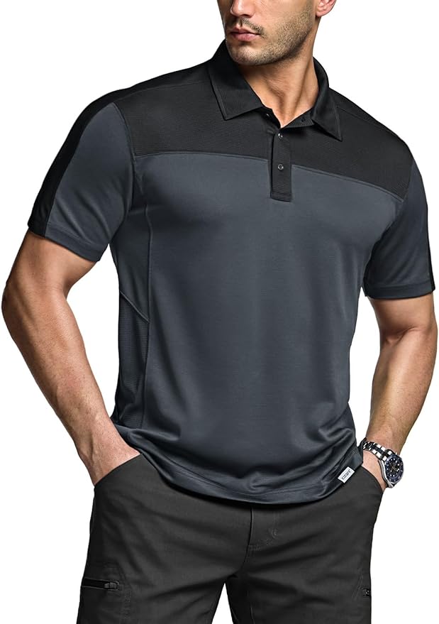 CQR Men's Polo Shirts, Tactical Short Sleeve Golf Performance Shirts, Lightweight Dry Fit UPF 50+ Pique