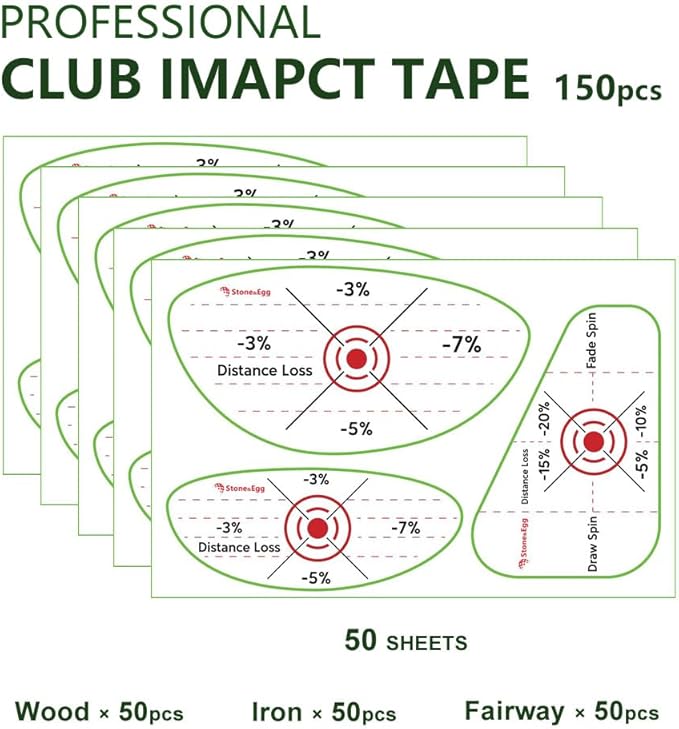 Golf Impact Tape, Self-Teaching Sweet Spot and Consistency Analysis, Golf Club Impact Stickers for Iron, Wood & Fairway Clubs, Non-Residue, Swing Training Aid Impact Labels