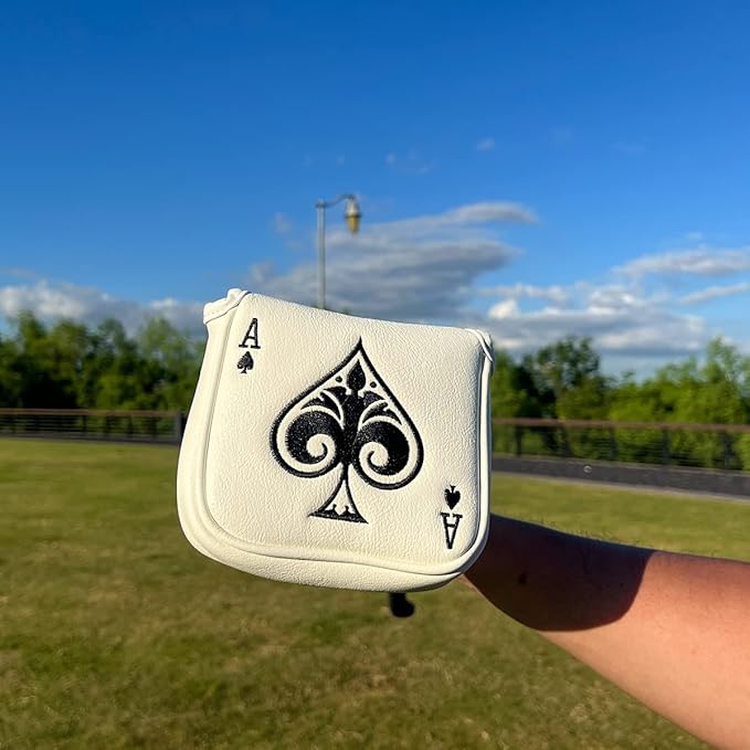 Golf Putter Cover Headcover Magnetic, Poker Ace Style Golf Club Head Cover, 4 Models Available Headcovers for Blade Half-Mallet Square Putters
