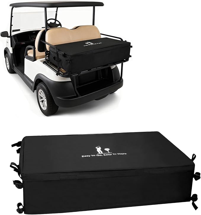 Golf Cart Storage Bag, Golf Cart Accessories Compatible with Yamaha, Club Car, EZGO, Cargo Box with Strong Buckles & Adjustable Straps for 2+2 Passenger Golf Carts, No-Drill Design (Bag Only)