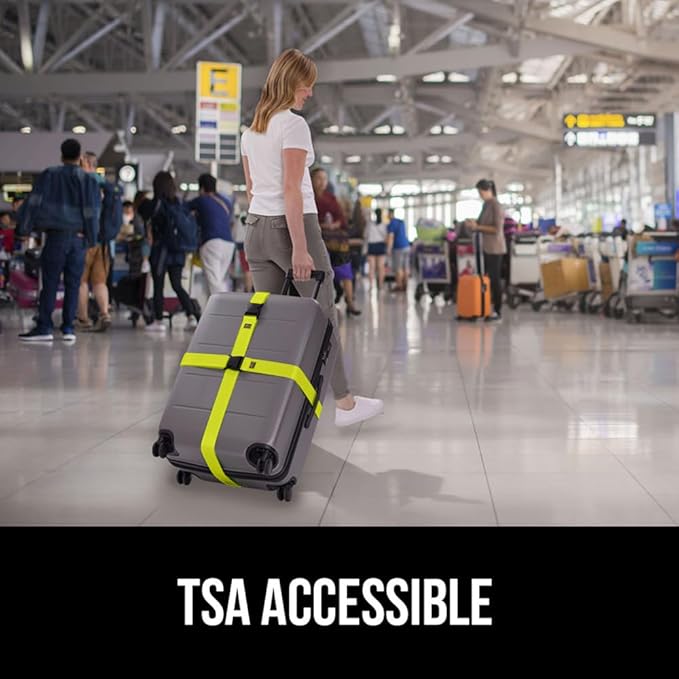 GORILLA GRIP Heavy Duty 4 Pack Adjustable Luggage Straps for Suitcases, Easy to Identify Travel Belt Connector Holds Suitcase Together, Extends Life of Bag, Strap Connects Two Bags, Accessories Yellow