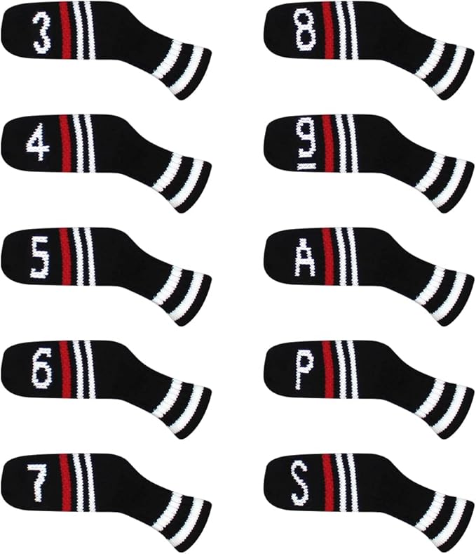 Scott Edward 10 Pcs Golf Club Head Covers for Irons Cuteness Basically Socks Shape Washable Durable Golf Club Head Protector Double Sided Knit Suitable for Most Brands