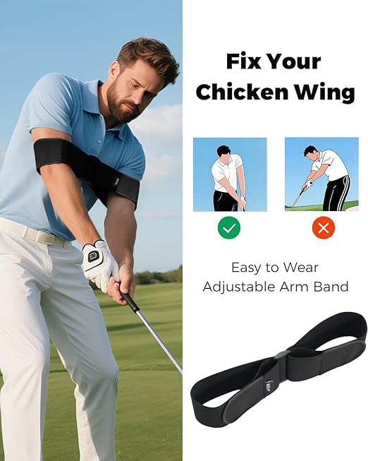 Adjustable Golf Swing Trainer Arm Band – 2025 Essential Golf Accessories for Golfers – Innovative Arm Connection Aid with Strong Restraining Power to Fix Chicken Wing & Improve Swing Stability