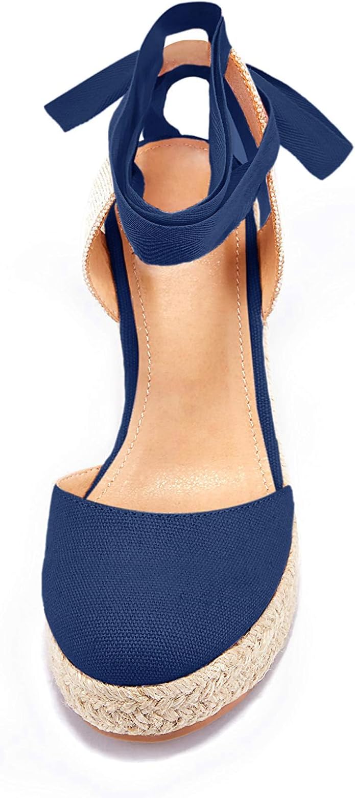 FISACE Womens Summer Espadrille Heel Platform Wedge Sandals Ankle Buckle Strap Closed Toe Shoes