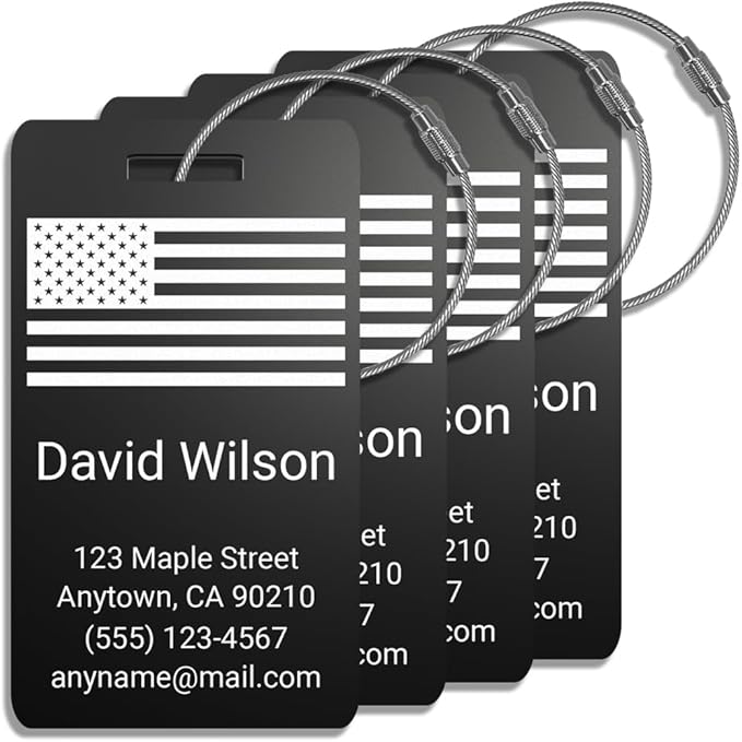 Personalized Luggage Tags for Suitcases – Custom Metal Name Tag for Travel, Golf Bag, and Baggage – Durable Aluminum Luggage Name Tags (Pack of 4)